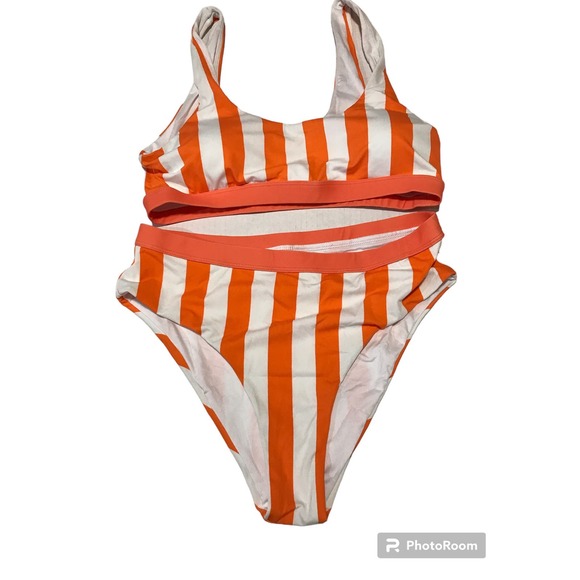 Striped Large 2 piece New High Waisted Bikini Set - Picture 12 of 12